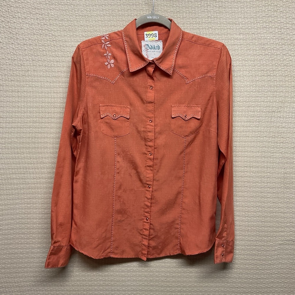 Adiktd Womens Long Sleeve Pearl Snap Western Shirt Size Large Floral Orange